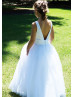 White Satin Tulle V Back Flower Girl Dress